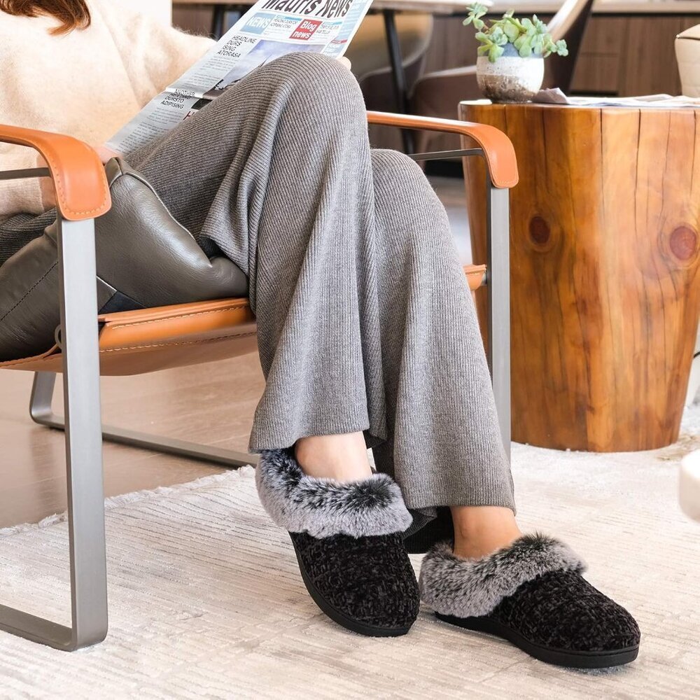 Women's Memory Foam Moccasin Slippers Micro Suede Breathable Faux Fur - Picture 2 of 7